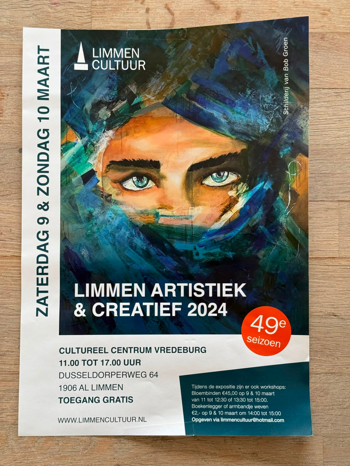Poster van Limmen Artistiek & Creatief 2024 met een gesluierd portret van Bob Groen