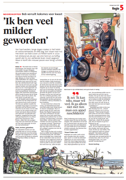 Krantenpagina over Bob Groen: 'Ik ben veel milder geworden'